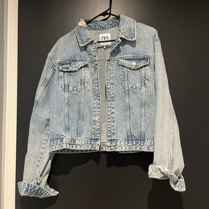 Zara Women's Light Blue Distressed Jean Jacket